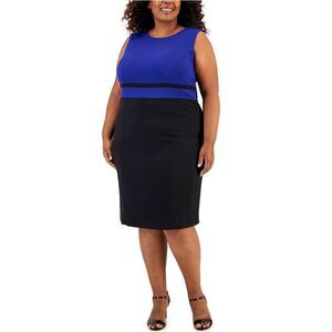 Kasper Womens Plus Size Sleeveless Color Block Sheath Dress, NWT